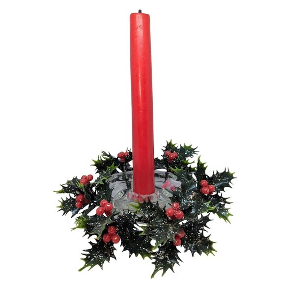 Vtg Avon Holiday Candle Dish With Floral Medley Taper Candle & Wreath - Picture 1 of 7